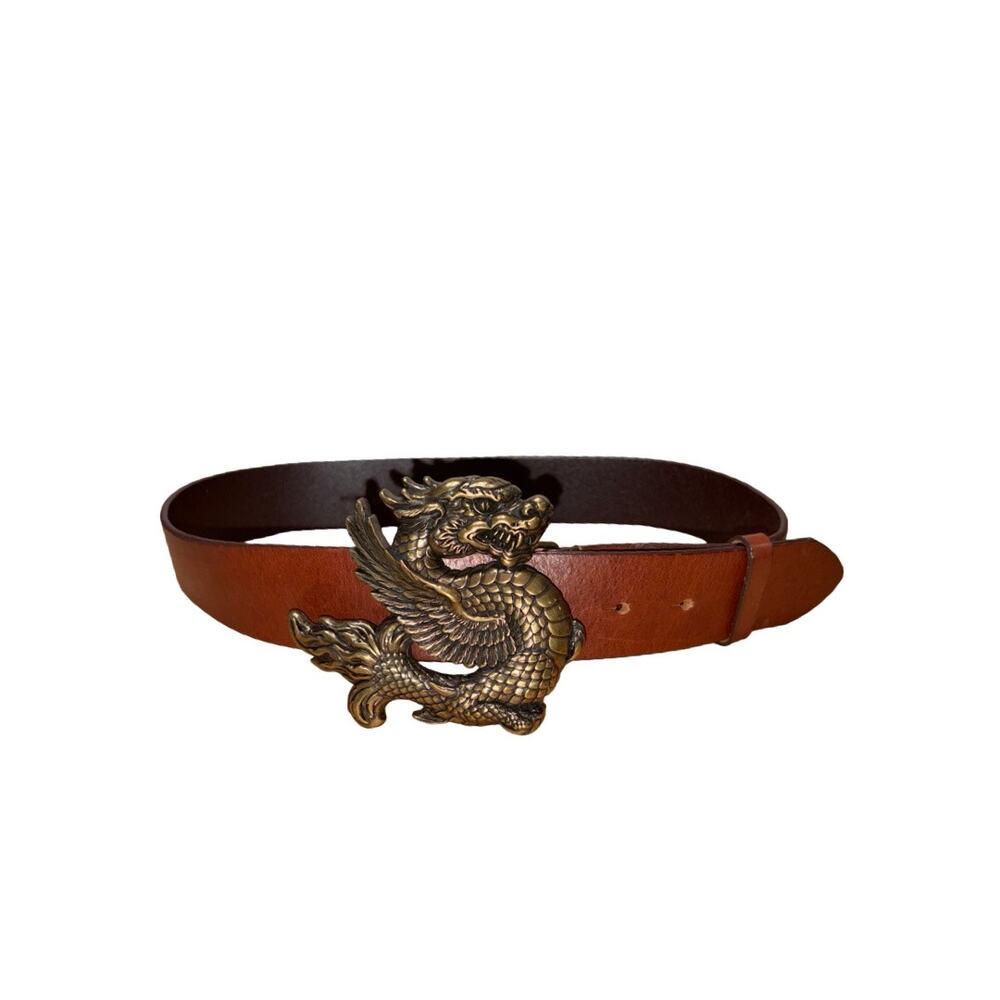 Nick & Nora Brown Genuine Leather Dragon Metal Buckle Belt Size: S - 28"